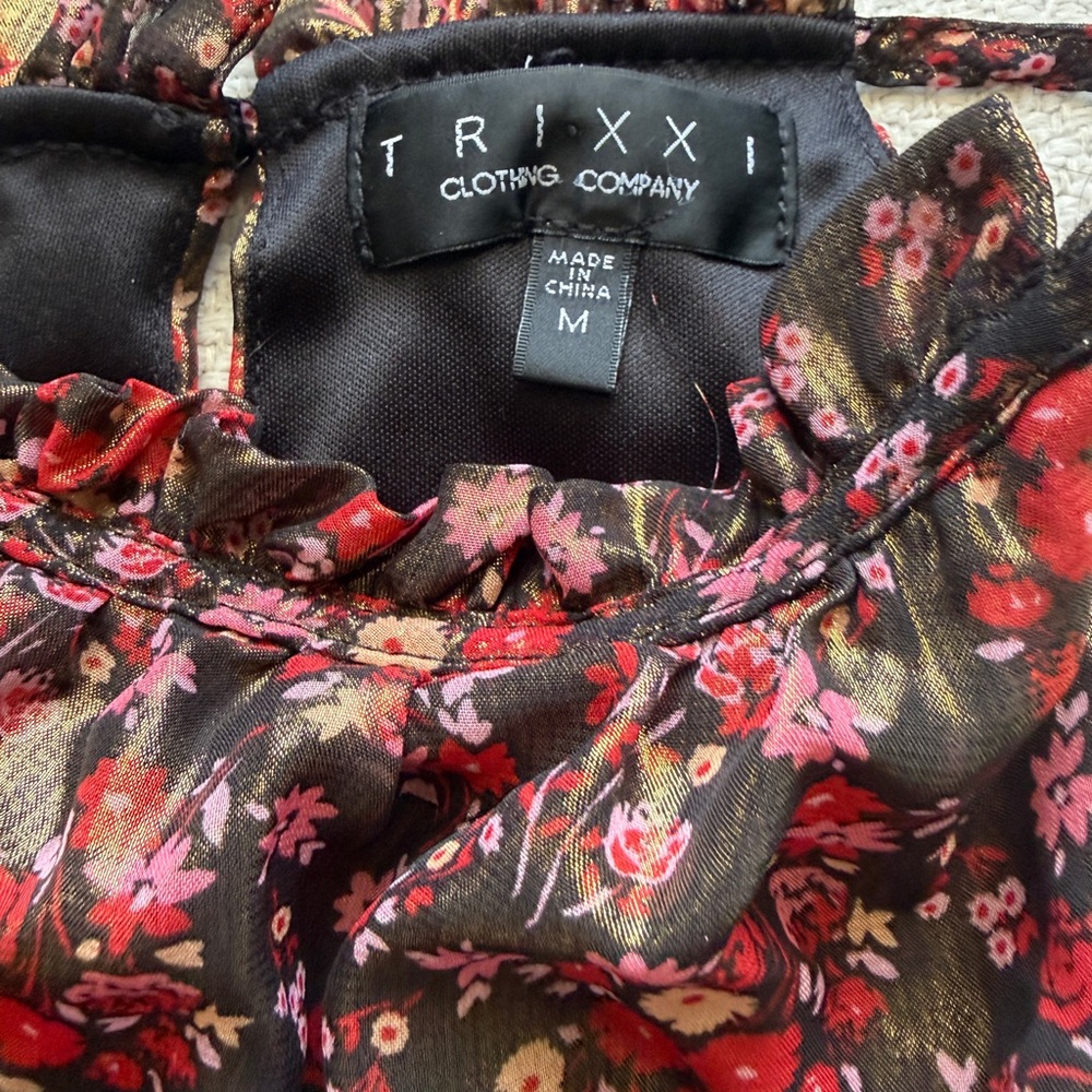 Trixxi Floral Gold Shimmer Halter Dress - Picture 9 of 9